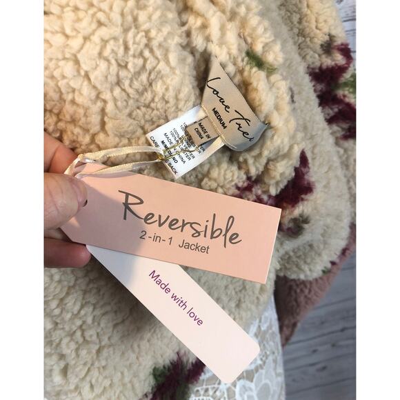 NWT Fuzzy Cozy Teddy Reversible Cardigan Coat open front LOve Tree size medium - Picture 12 of 12